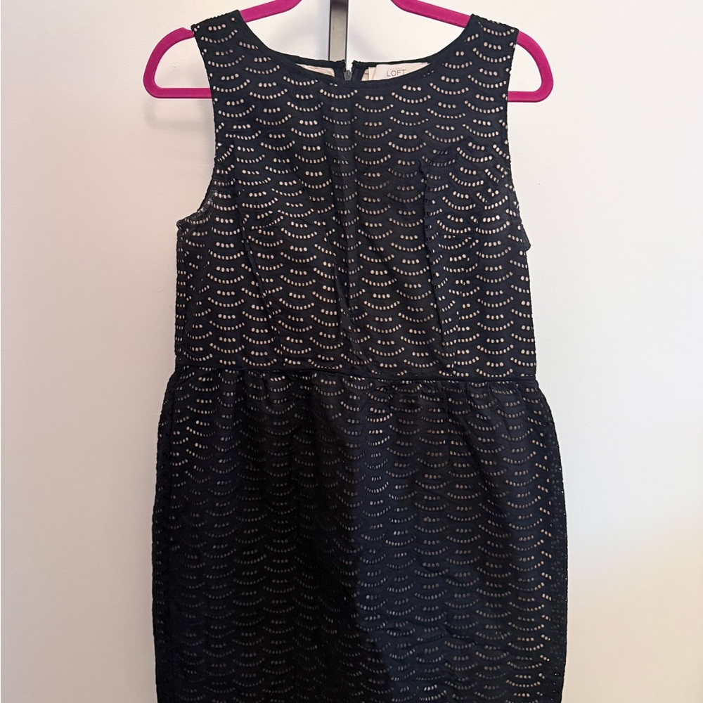 LOFT Black Sleeveless Dress with Eyelet Design